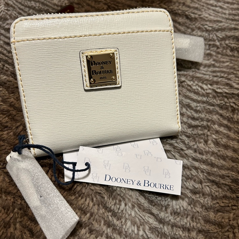 Dooney Saffiano Small Zip Around Wallet in off white